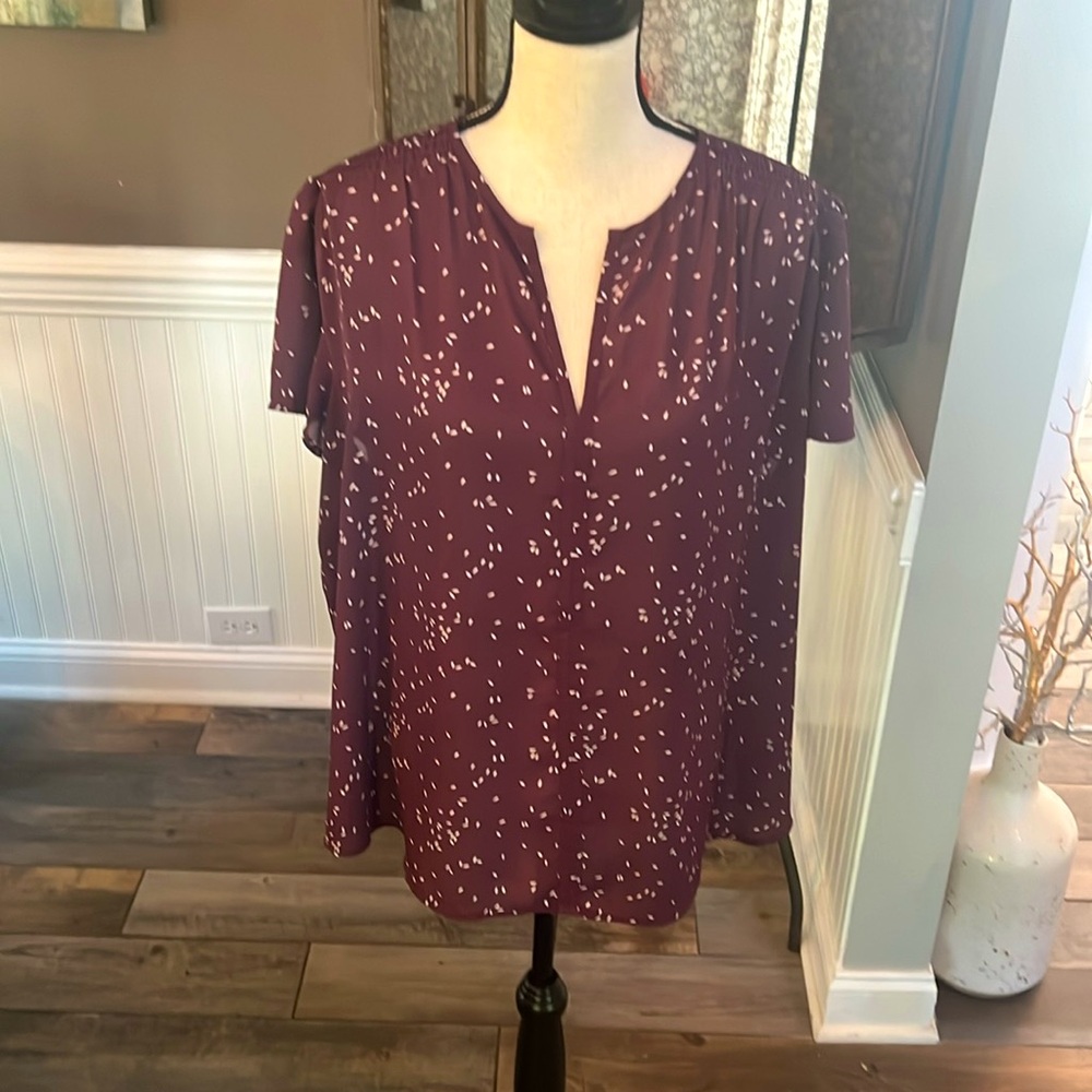 Fun2fun purple print career blouse, size 2X